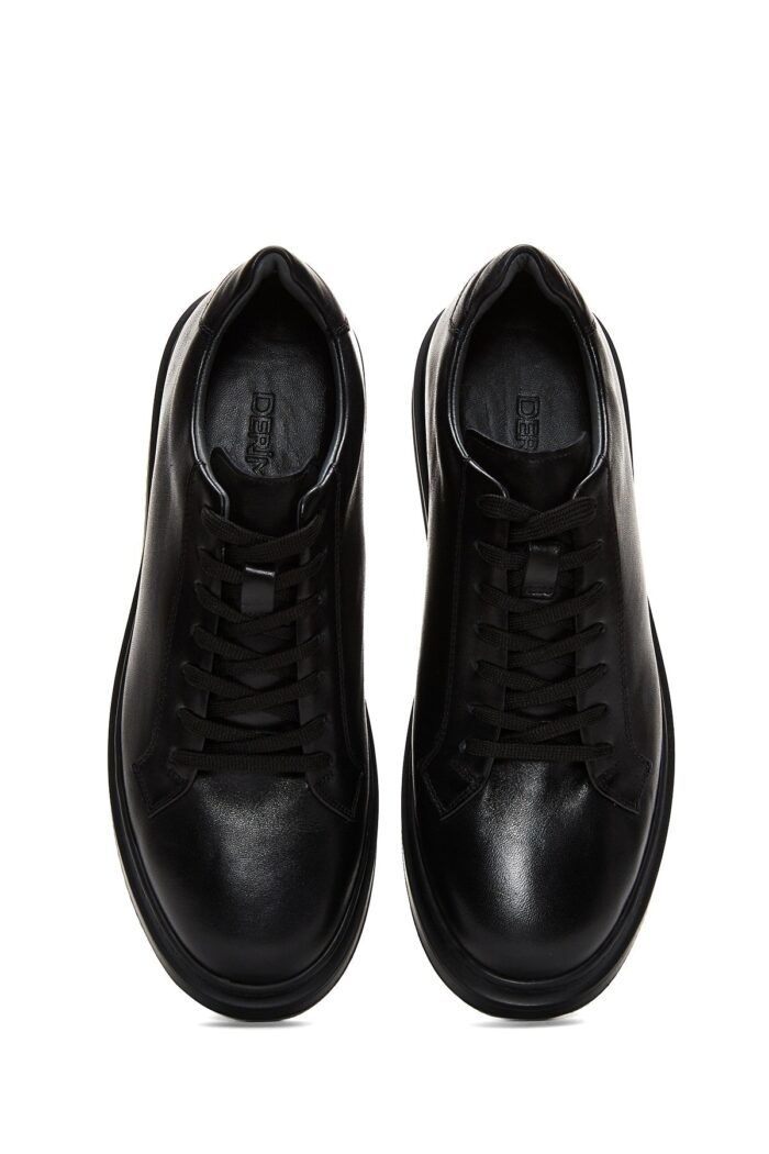 Sneaker Lëkure e Zezë me Lidhëse për Burra - Image 6