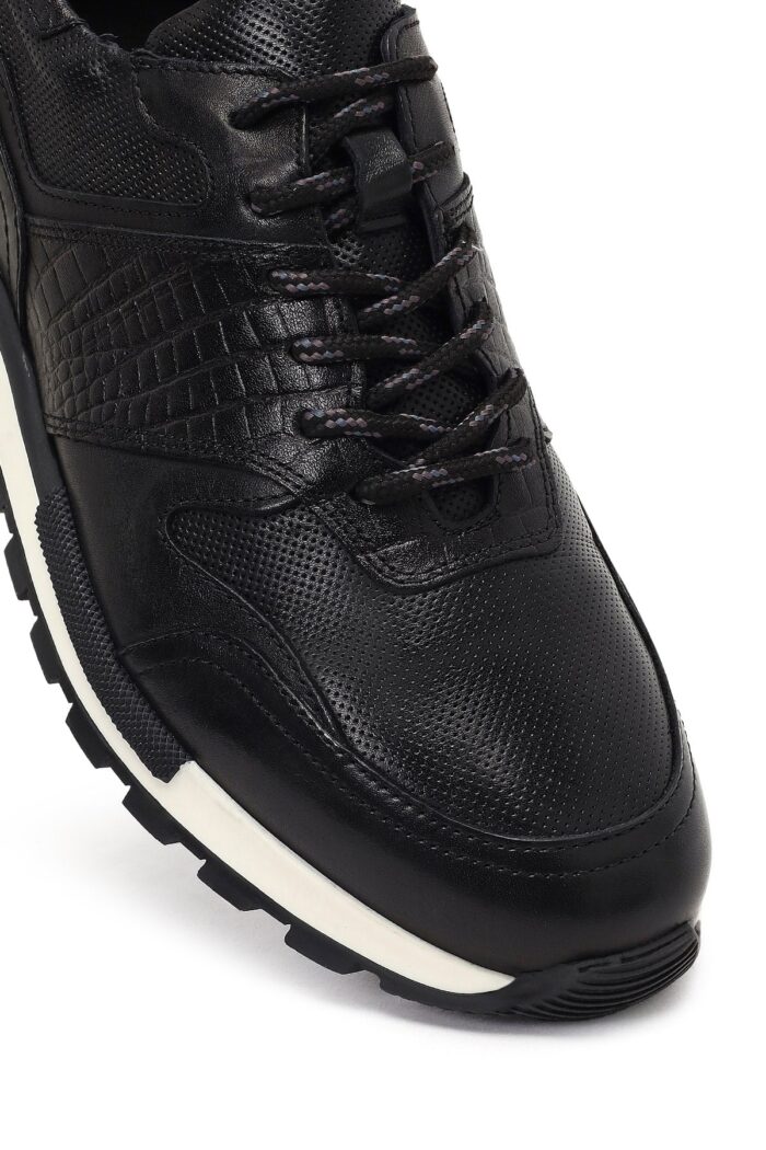 Sneaker Lëkure e Zezë me Lidhëse Casual për Burra - Image 10