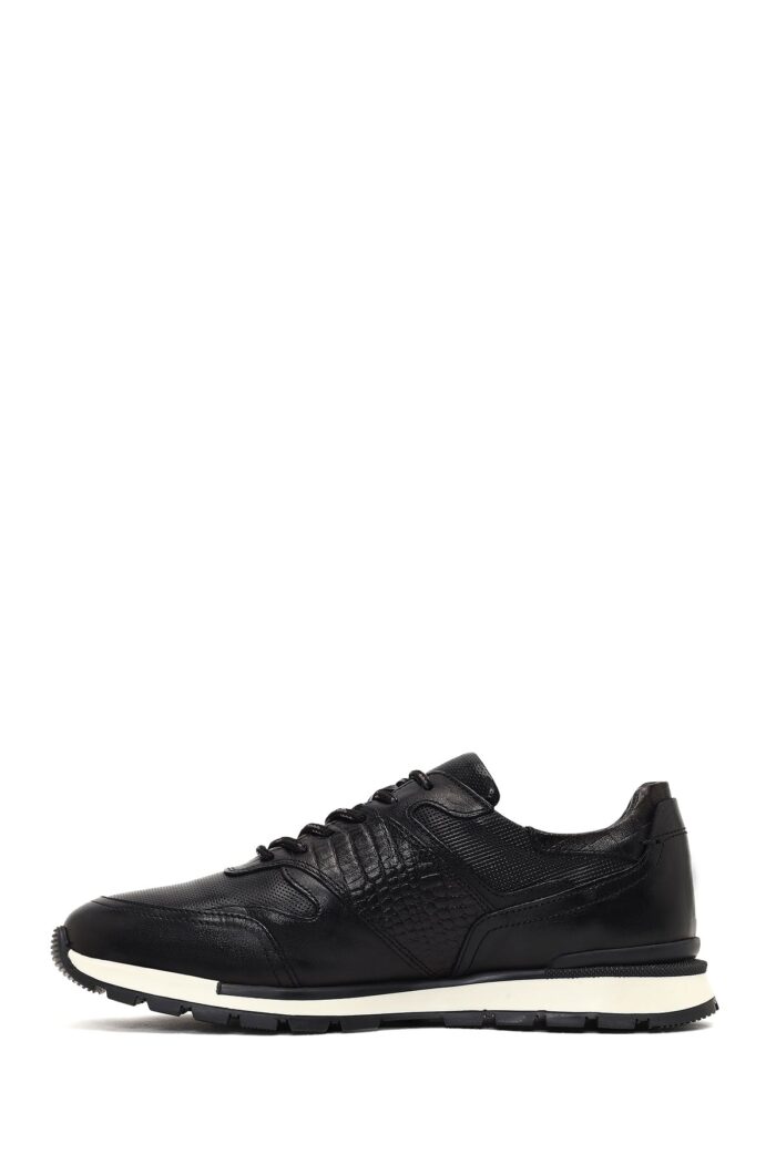Sneaker Lëkure e Zezë me Lidhëse Casual për Burra - Image 2