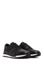 Sneaker Lëkure e Zezë me Lidhëse Casual për Burra - Image 3