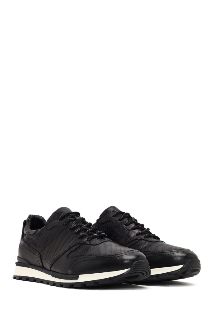 Sneaker Lëkure e Zezë me Lidhëse Casual për Burra - Image 3