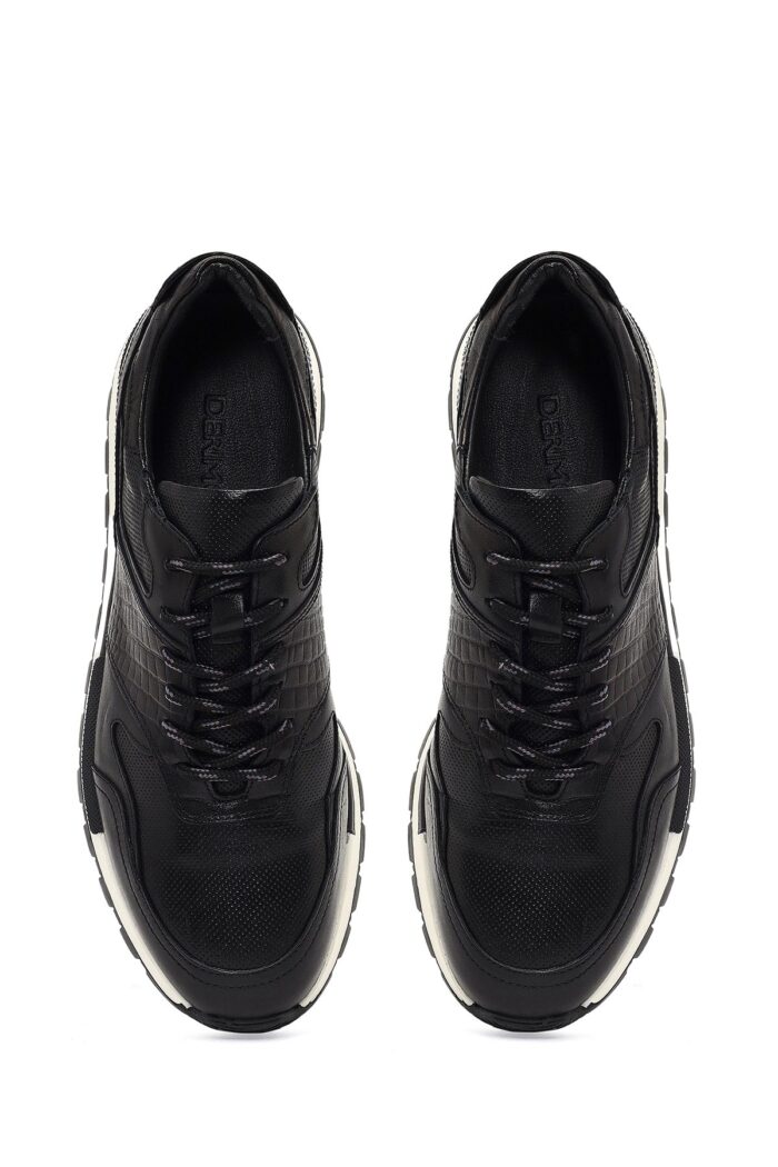 Sneaker Lëkure e Zezë me Lidhëse Casual për Burra - Image 7