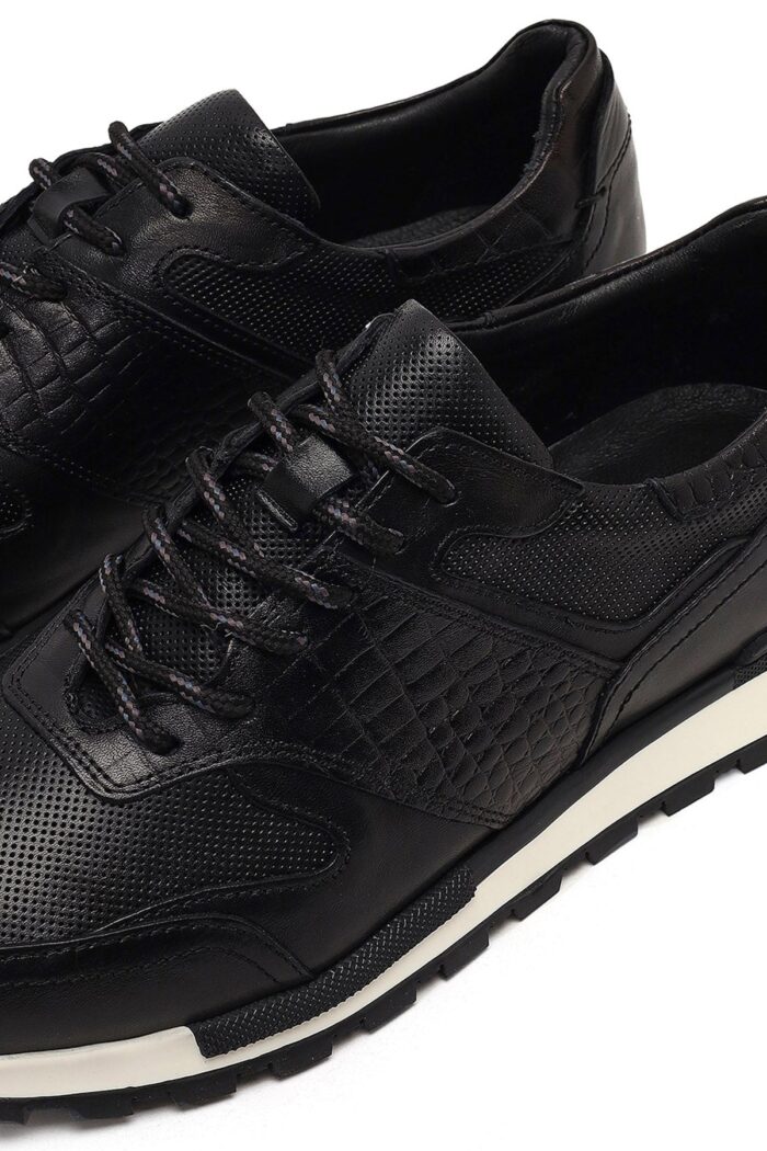 Sneaker Lëkure e Zezë me Lidhëse Casual për Burra - Image 9