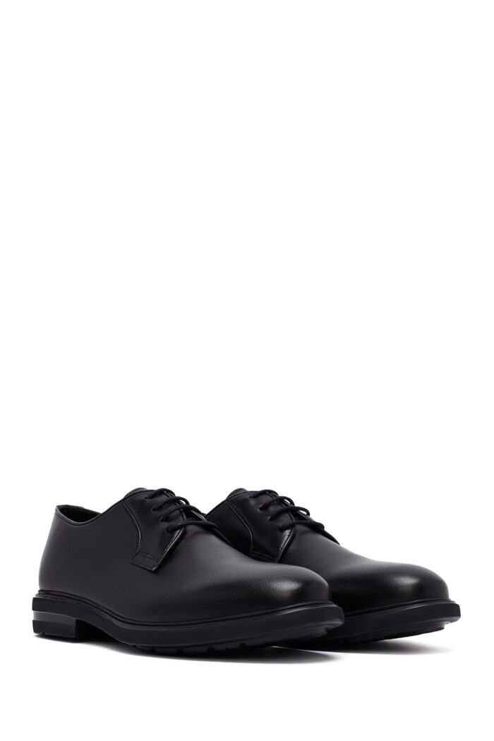 Këpucë casual prej lëkure për meshkuj, e zezë, me lidhëse - Image 3