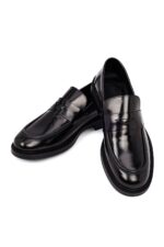 Këpucë loafer casual prej lëkure për meshkuj, e zezë - Image 10