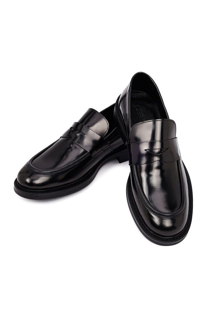 Këpucë loafer casual prej lëkure për meshkuj, e zezë - Image 10