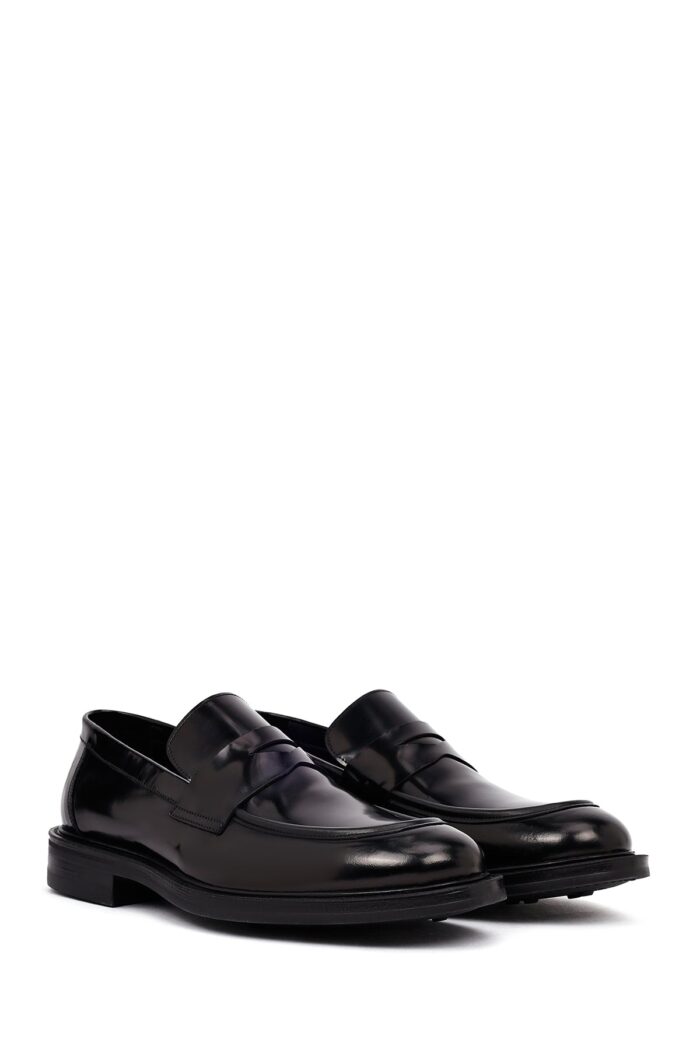 Këpucë loafer casual prej lëkure për meshkuj, e zezë - Image 3
