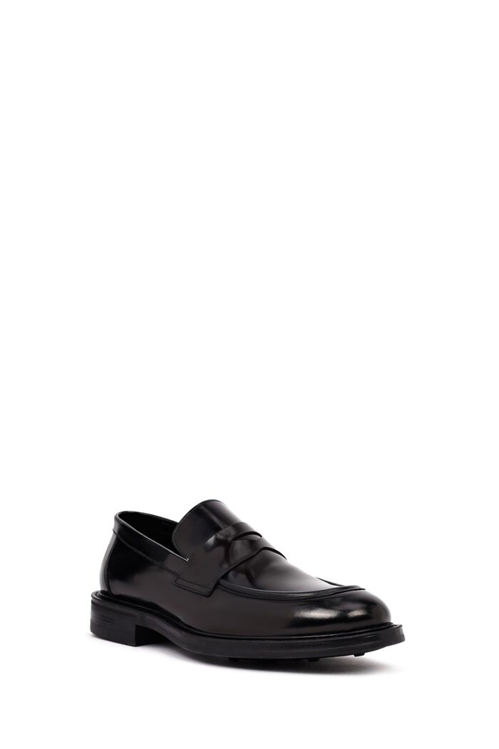 Këpucë loafer casual prej lëkure për meshkuj, e zezë - Image 6