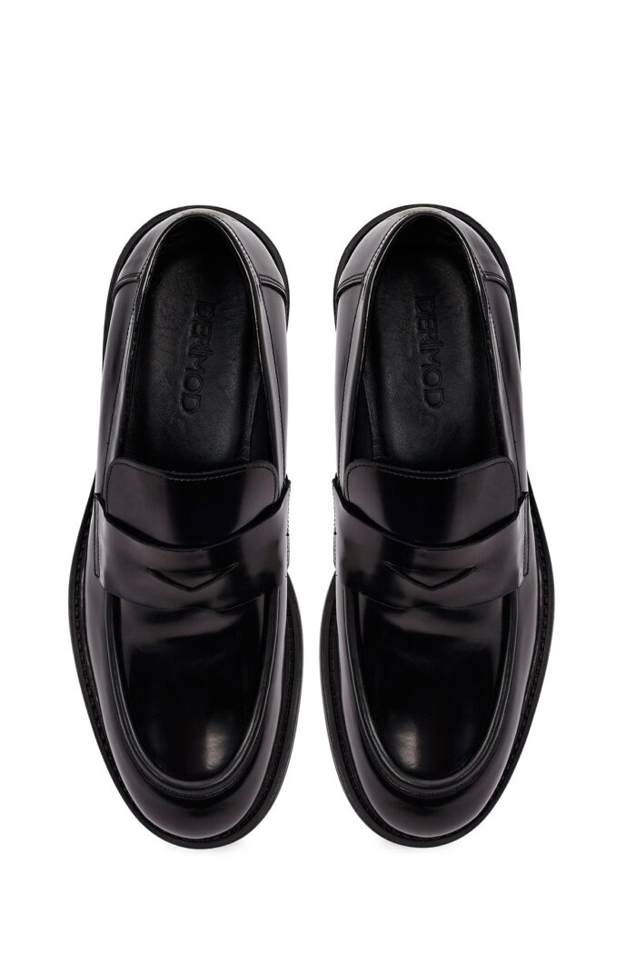 Këpucë loafer casual prej lëkure për meshkuj, e zezë - Image 7