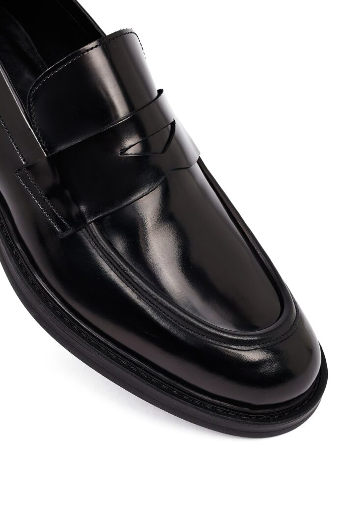 Këpucë loafer casual prej lëkure për meshkuj, e zezë - Image 8