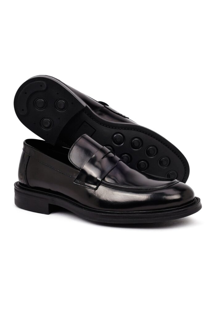 Këpucë loafer casual prej lëkure për meshkuj, e zezë - Image 9
