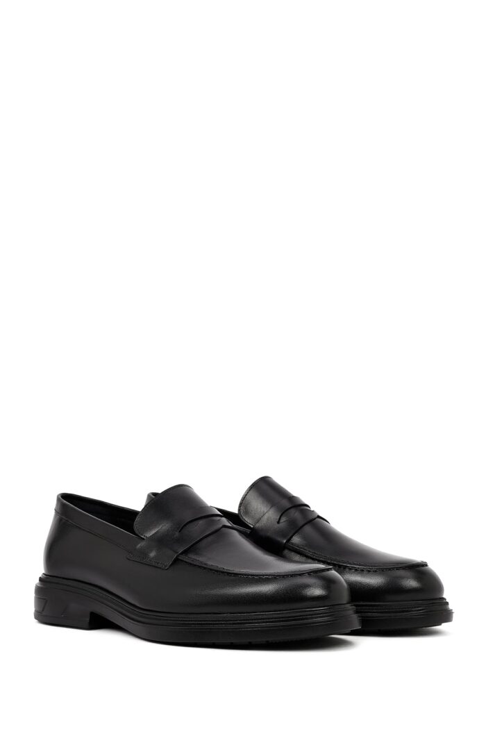 Këpucë loafer casual prej lëkure për meshkuj, e zezë - Image 3