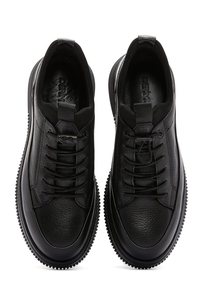 Sneaker Lëkure e Zezë me Lidhëse për Burra - Image 6