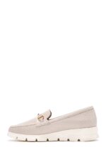 Loafer Lëkure Krem me Kopsë Comfort për Femra - Image 2