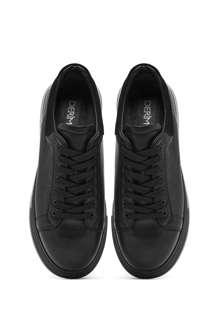 Sneaker Lëkure e Zezë me Lidhëse e Trashë me Tabane për Burra - Image 7