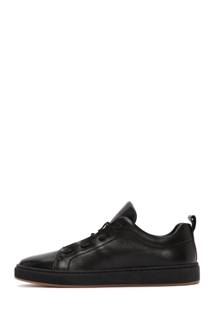 Sneaker Lëkure e Zezë me Lidhëse për Burra - Image 6