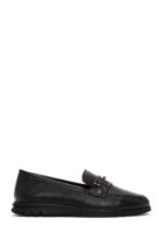 Loafer Lëkure e Zezë me Kopsë Comfort për Femra