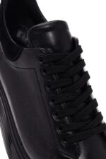 Sneaker Lëkure e Zezë me Lidhëse e Trashë me Tabane për Burra - Image 11
