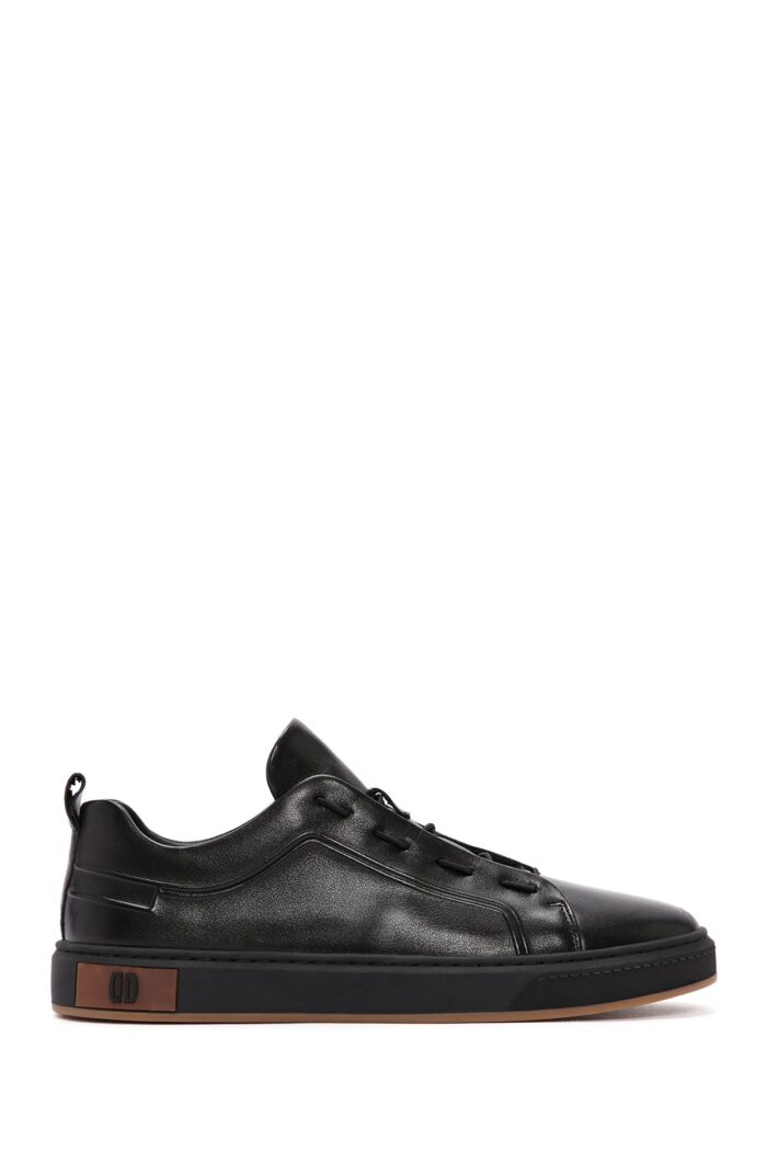 Sneaker Lëkure e Zezë me Lidhëse për Burra - Image 3