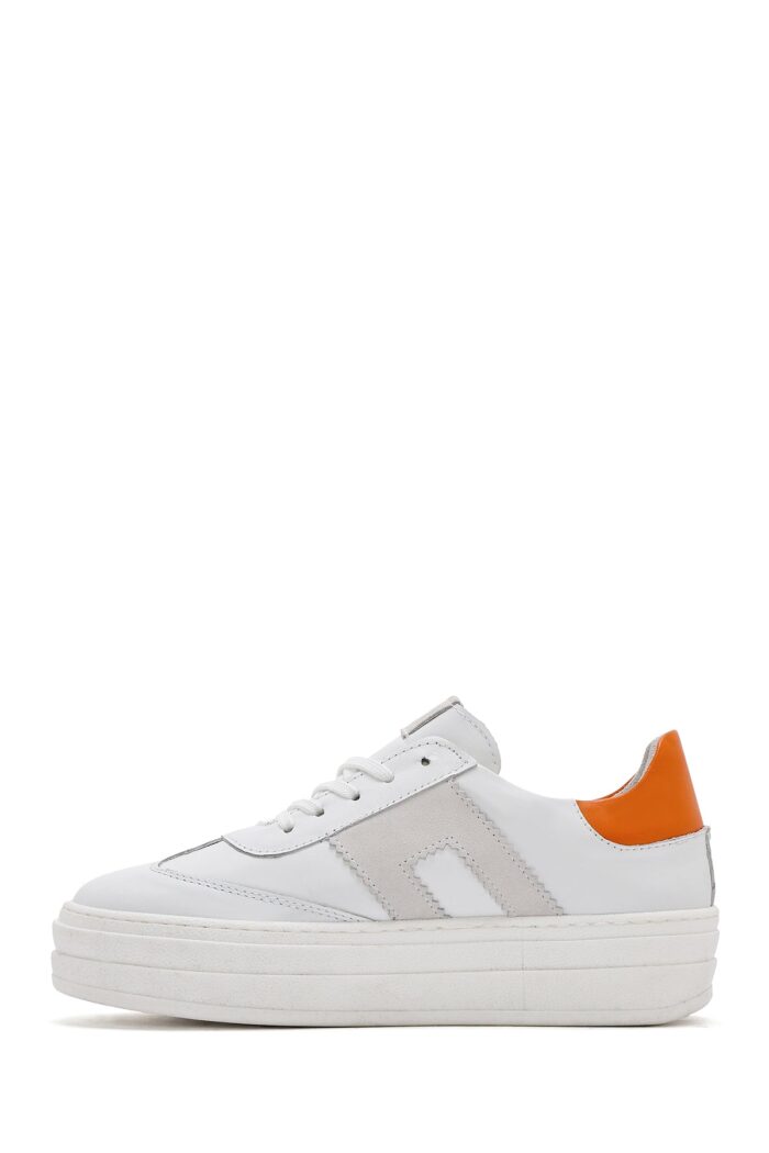 Sneaker Lëkure e Bardhë me Lidhëse e Trashë me Tabane për Femra - Image 4