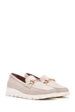 Loafer Lëkure Krem me Kopsë Comfort për Femra - Image 3