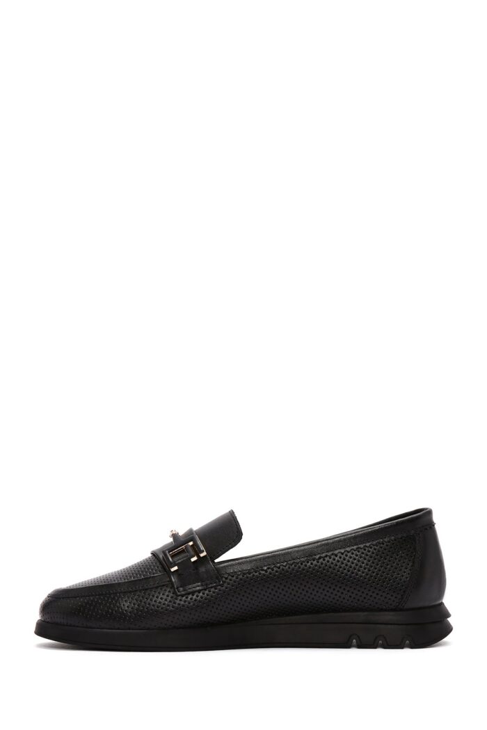 Loafer Lëkure e Zezë me Kopsë Comfort për Femra - Image 2