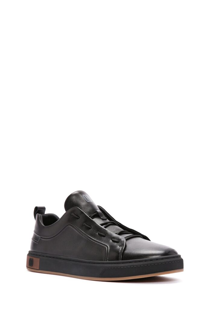 Sneaker Lëkure e Zezë me Lidhëse për Burra - Image 17