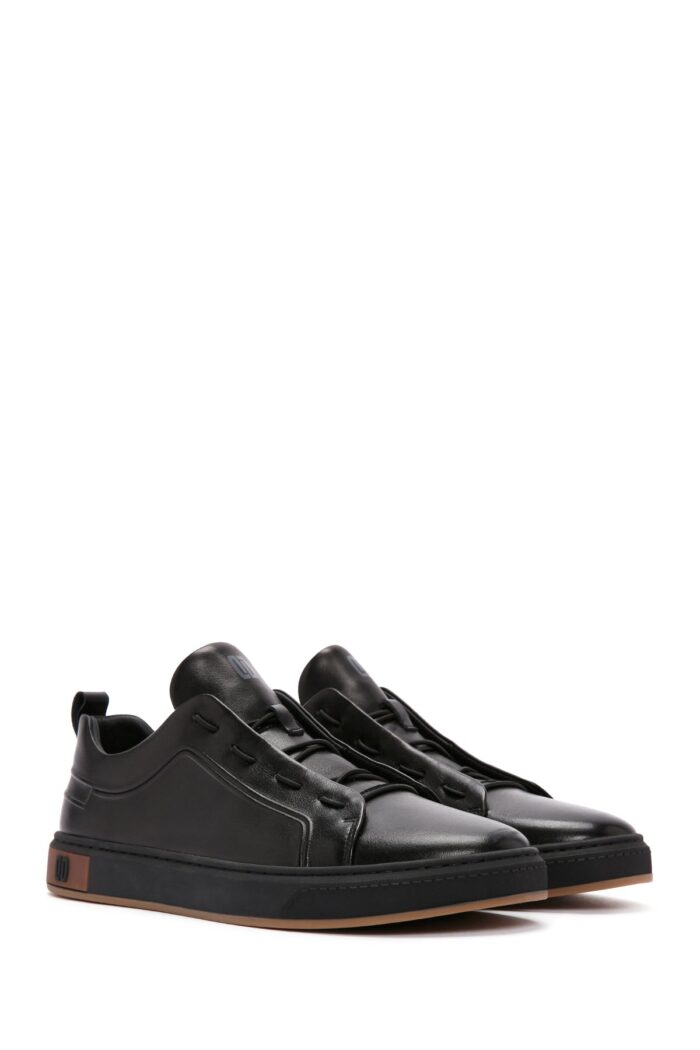 Sneaker Lëkure e Zezë me Lidhëse për Burra - Image 8
