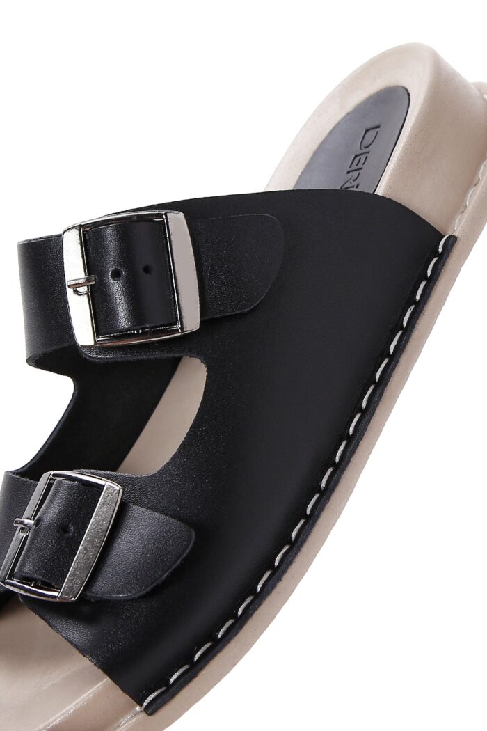 Pantofla Lëkure e Zezë Dyfishe me Kopsë Comfort për Femra - Image 7