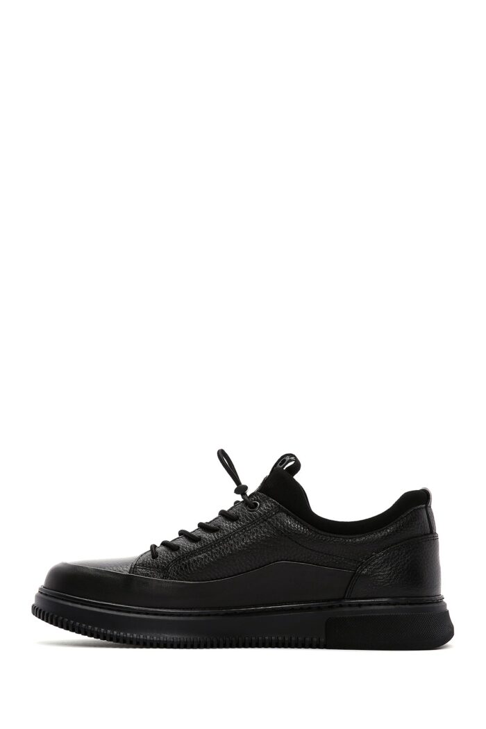 Sneaker Lëkure e Zezë me Lidhëse për Burra - Image 2