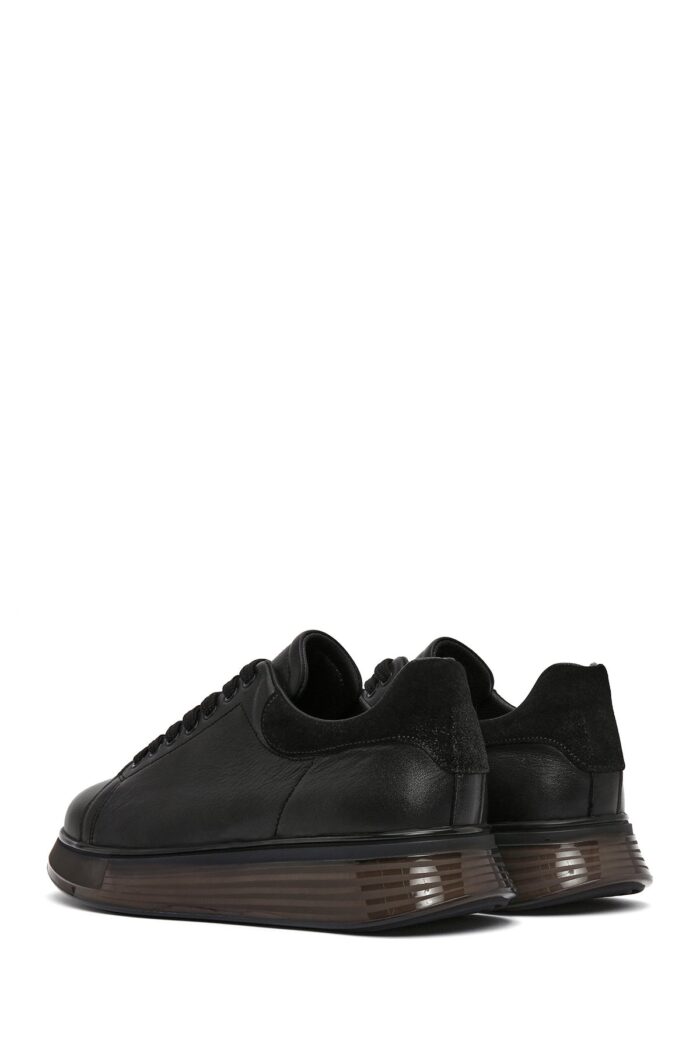 Sneaker Lëkure e Zezë me Lidhëse e Trashë me Tabane për Burra - Image 5