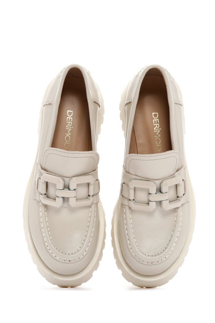 Loafer Lëkure Krem Maskulin për Femra - Image 6
