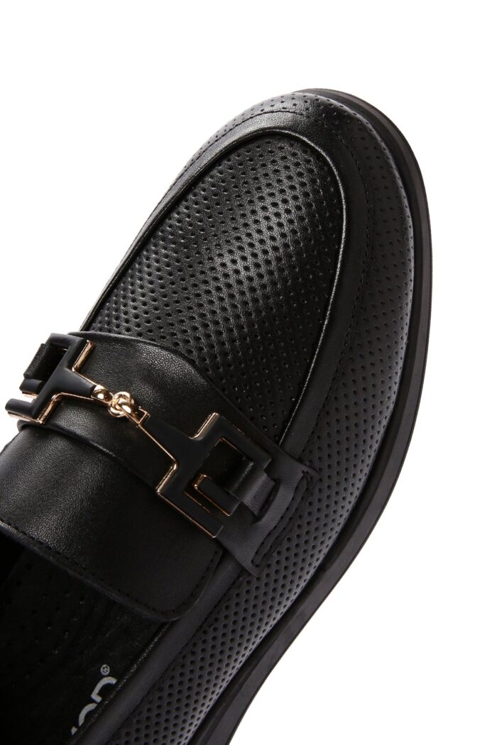 Loafer Lëkure e Zezë me Kopsë Comfort për Femra - Image 9
