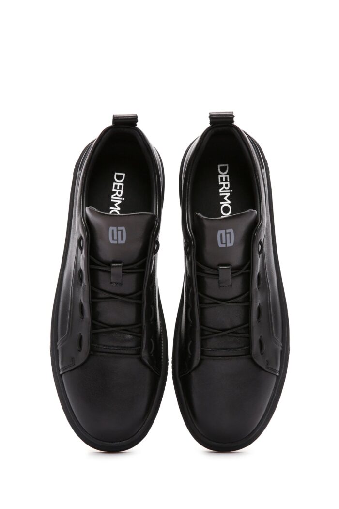 Sneaker Lëkure e Zezë me Lidhëse për Burra - Image 21