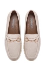 Loafer Lëkure Krem me Kopsë Comfort për Femra - Image 7