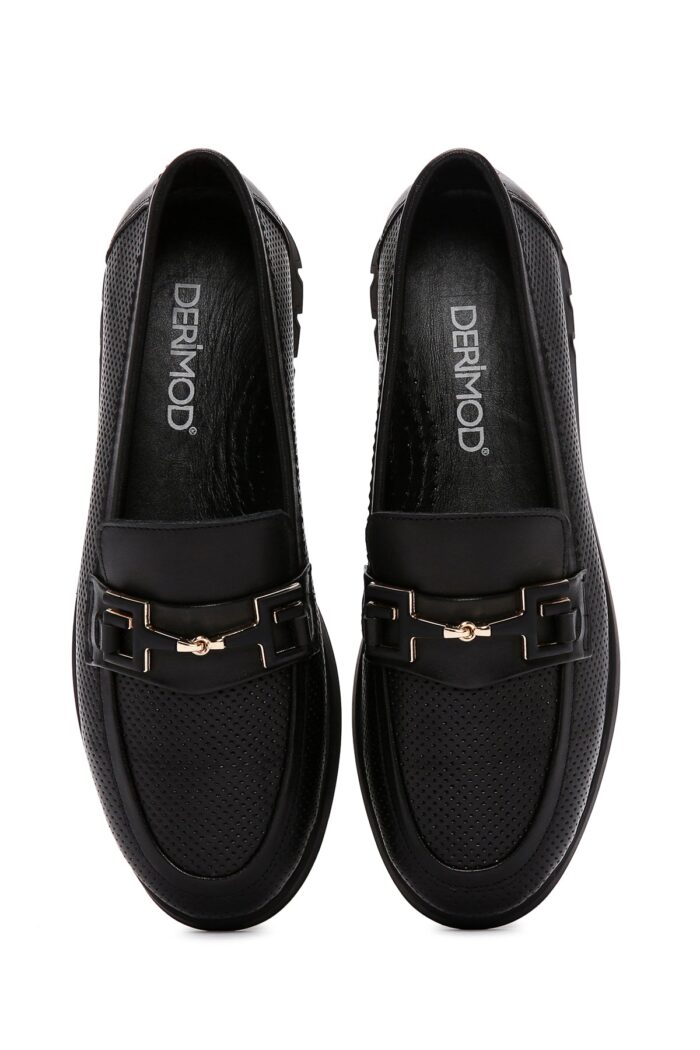Loafer Lëkure e Zezë me Kopsë Comfort për Femra - Image 6