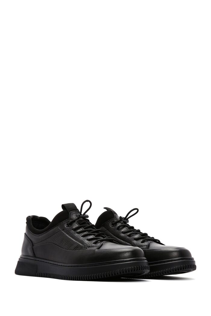 Sneaker Lëkure e Zezë me Lidhëse për Burra - Image 3