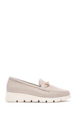 Loafer Lëkure Krem me Kopsë Comfort për Femra