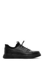 Sneaker Lëkure e Zezë me Lidhëse për Burra
