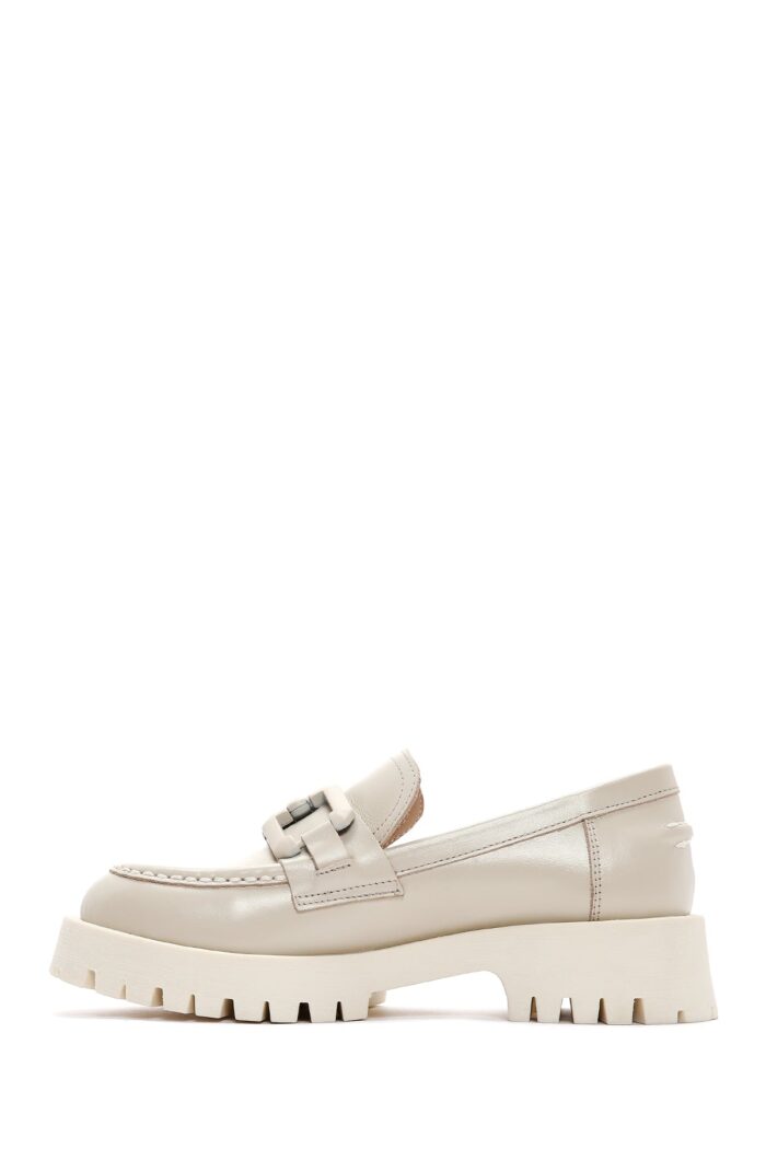 Loafer Lëkure Krem Maskulin për Femra - Image 2