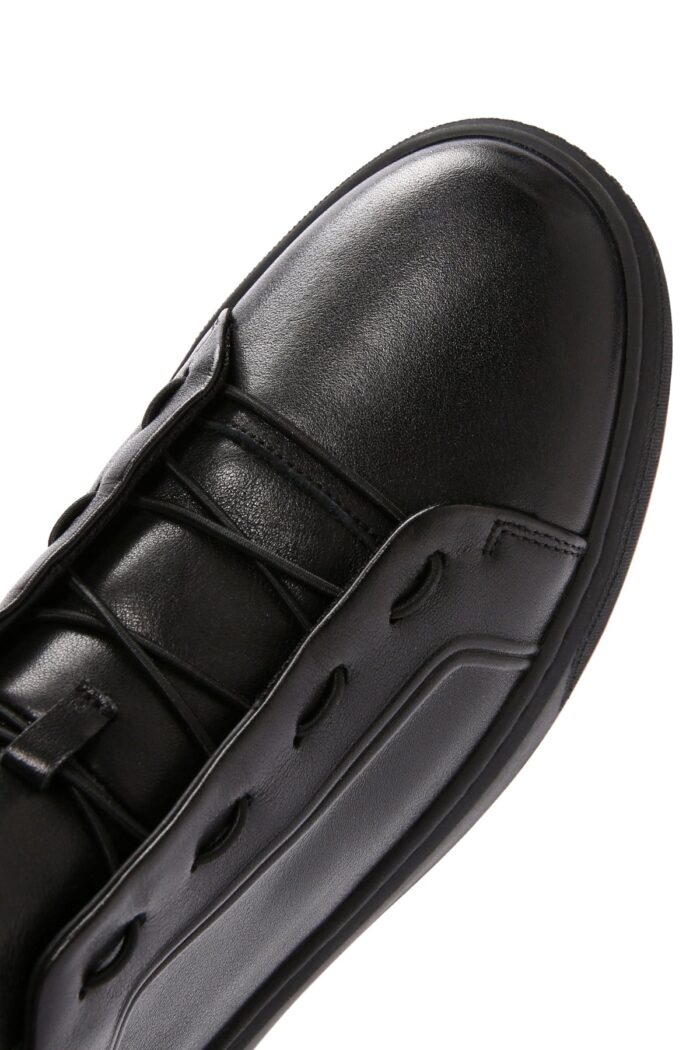 Sneaker Lëkure e Zezë me Lidhëse për Burra - Image 30