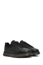 Sneaker Lëkure e Zezë me Lidhëse e Trashë me Tabane për Burra - Image 3