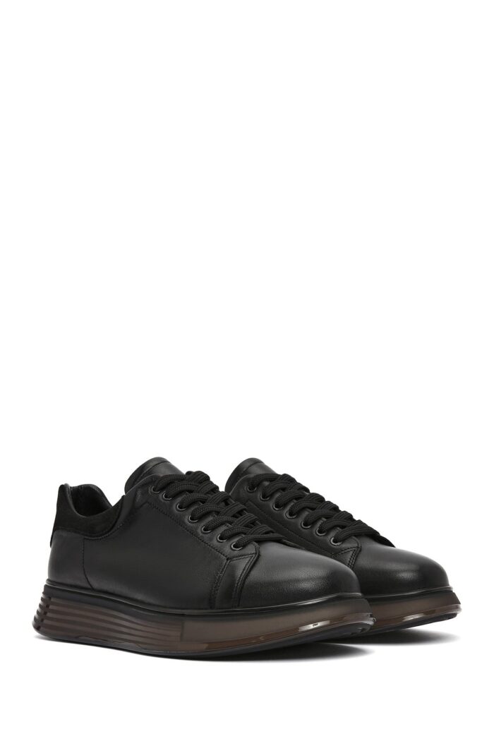 Sneaker Lëkure e Zezë me Lidhëse e Trashë me Tabane për Burra - Image 3