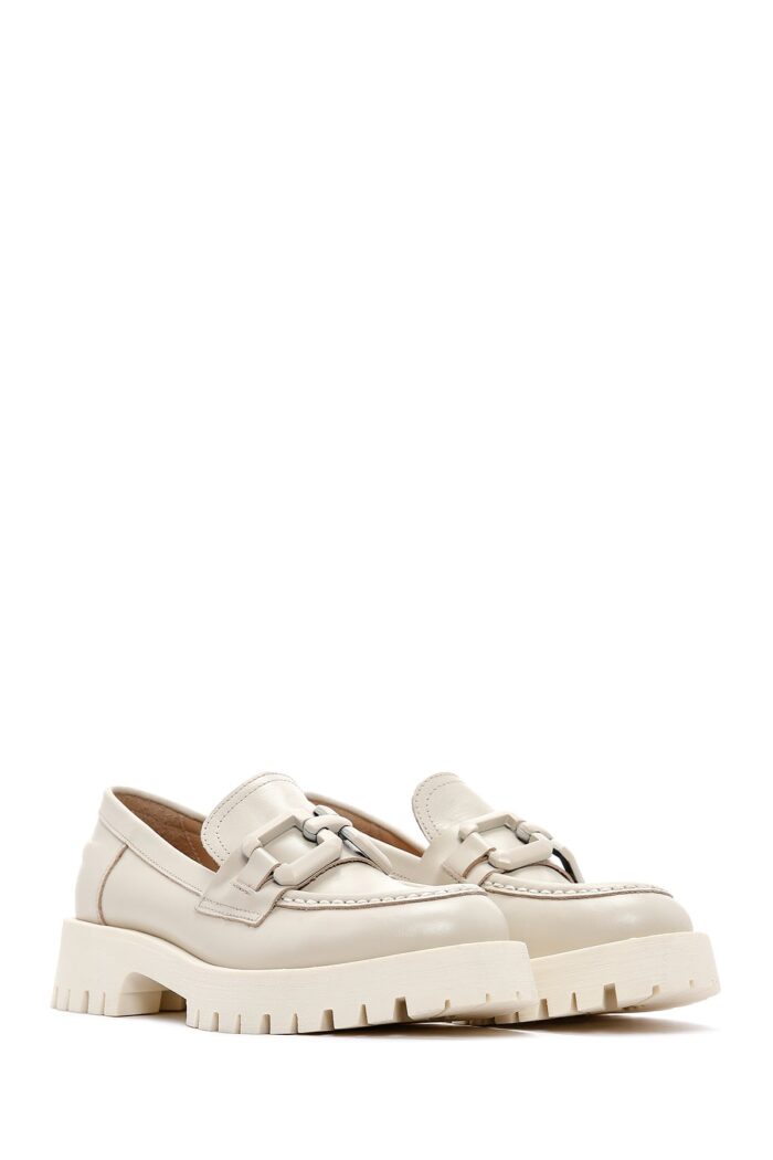 Loafer Lëkure Krem Maskulin për Femra - Image 3
