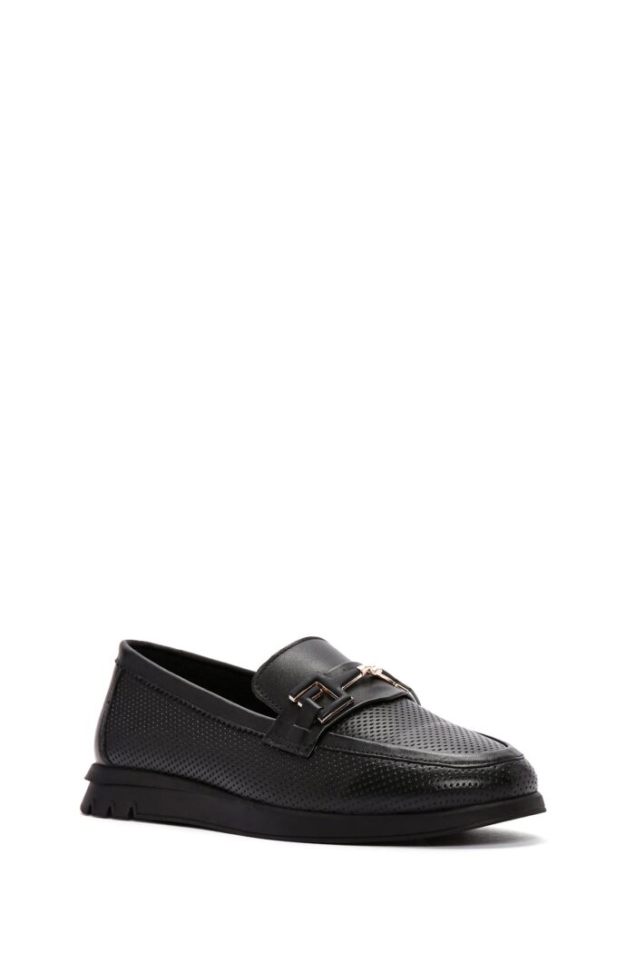 Loafer Lëkure e Zezë me Kopsë Comfort për Femra - Image 5